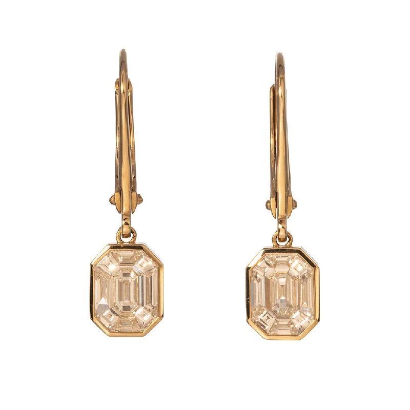 1.55ctw Diamond Emerald-Cut Illusion 14K Gold Drop Earrings