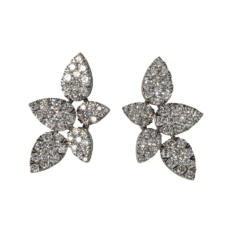 1.95ct Diamond Pavé Flower Petals 18K White Gold Earrings