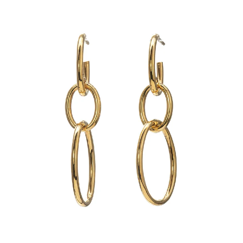 14K Yellow Gold Oval Link Drop Earrings