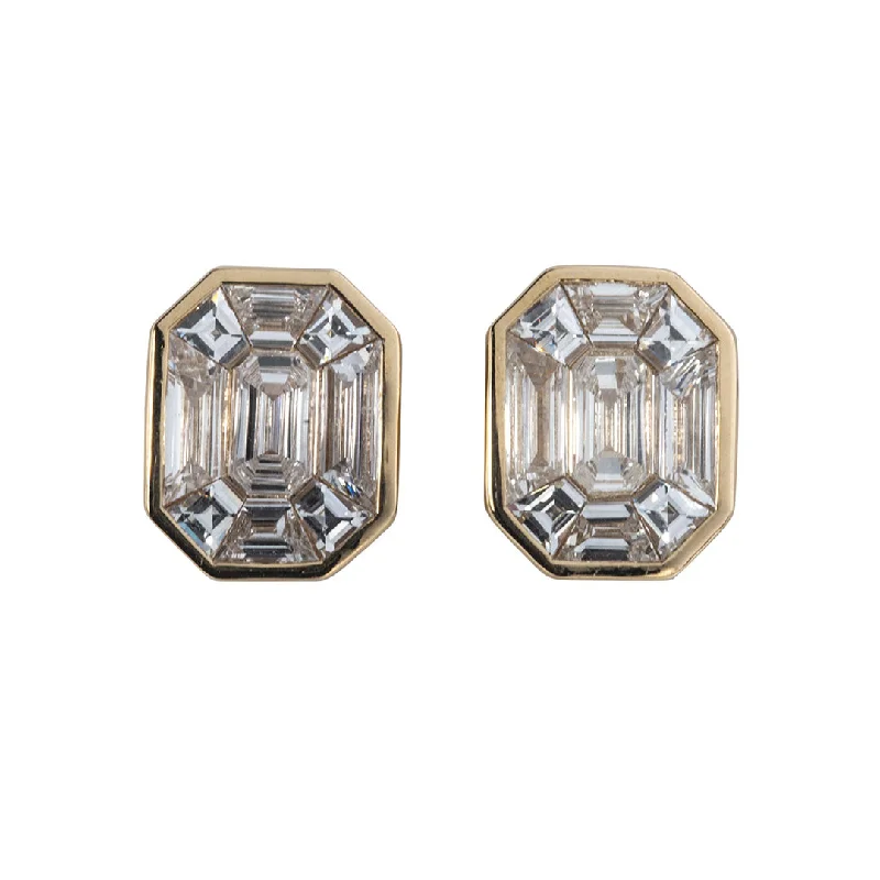 2ctw Diamond Emerald-Cut Illusion 14K Yellow Gold Earrings