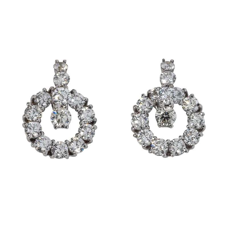 3ct Diamond 18K White Gold Circle Drop Earrings