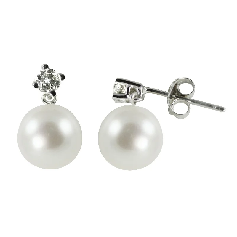 8mm Akoya Pearl & Diamond Drop 14K White Gold Earrings