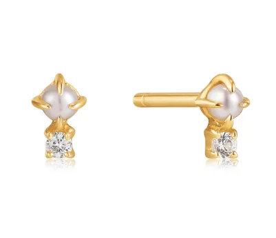 Ania Haie Radiance Pearl and White Sapphire Earrings in 14K Yellow Gold