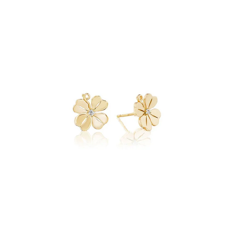 Aurelia Demark 18K Gold Small Four Leaf Clover Earrings