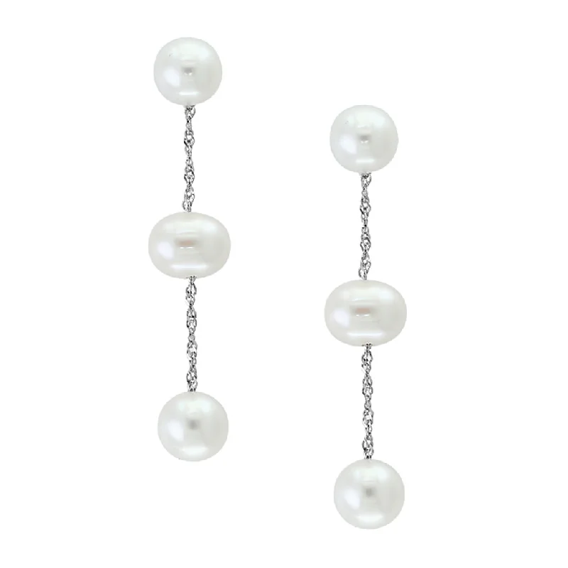 Bremer Jewelry Drop Style Tincup Freshwater Cultured Pearl Earrings in 14K White Gold