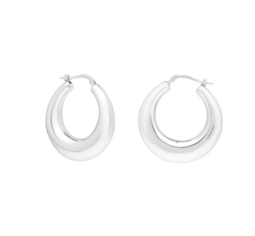 Bremer Jewelry Medium Hoop Women's Earrings in 925 White Sterling Silver