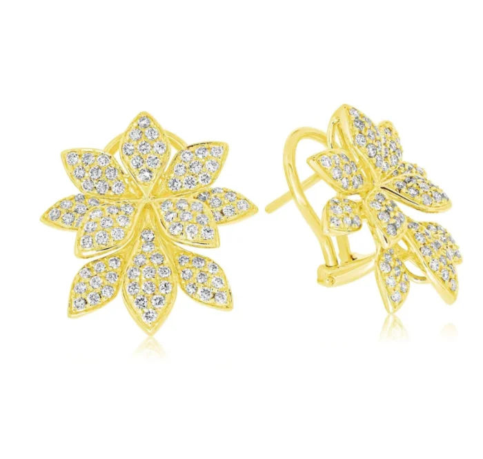 Bremer Jewelry Round Flower Diamond Earrings in 18K Yellow Gold (1.77ctw)