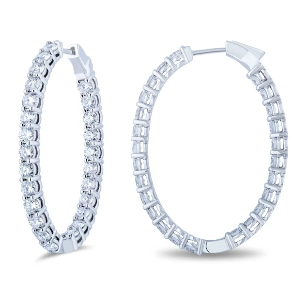 Bremer Jewelry Round Medium Hoop Diamond Earrings in 18K White Gold (5.10ctw)