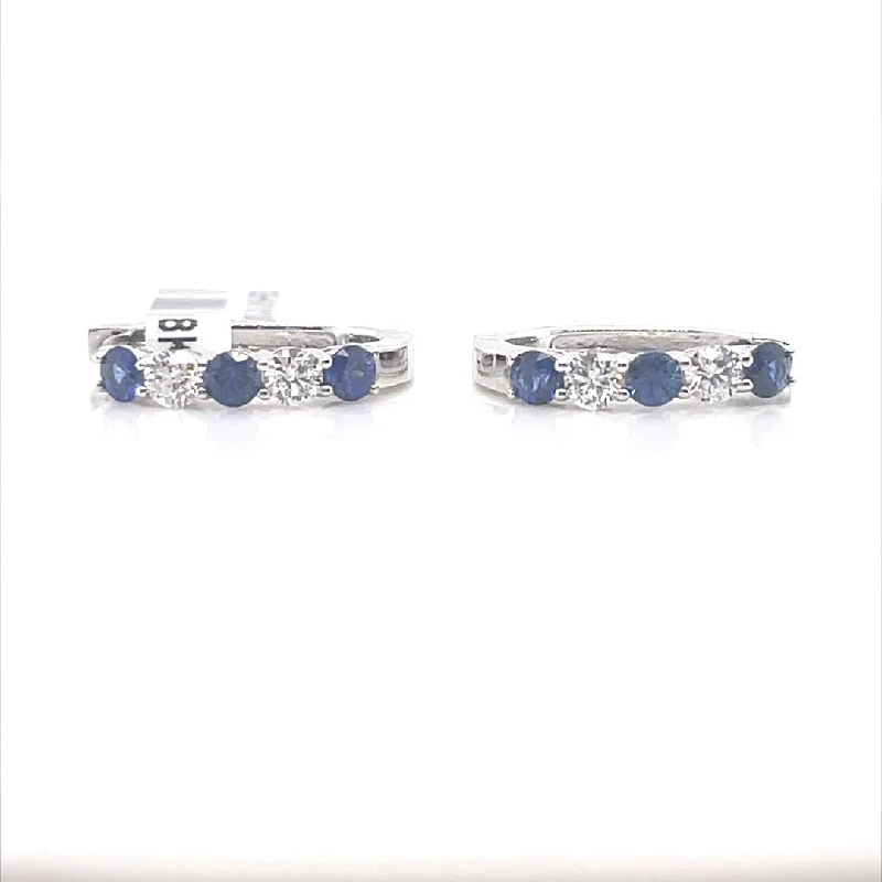 Bremer Jewelry Round Sapphire and Diamond Huggie Earrings in 18K White Gold (1.16ctw)