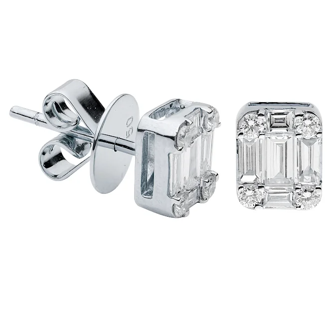 Bremer Jewelry Round Solitaire/Stud Diamond Earrings in 18K White Gold (.97ctw)