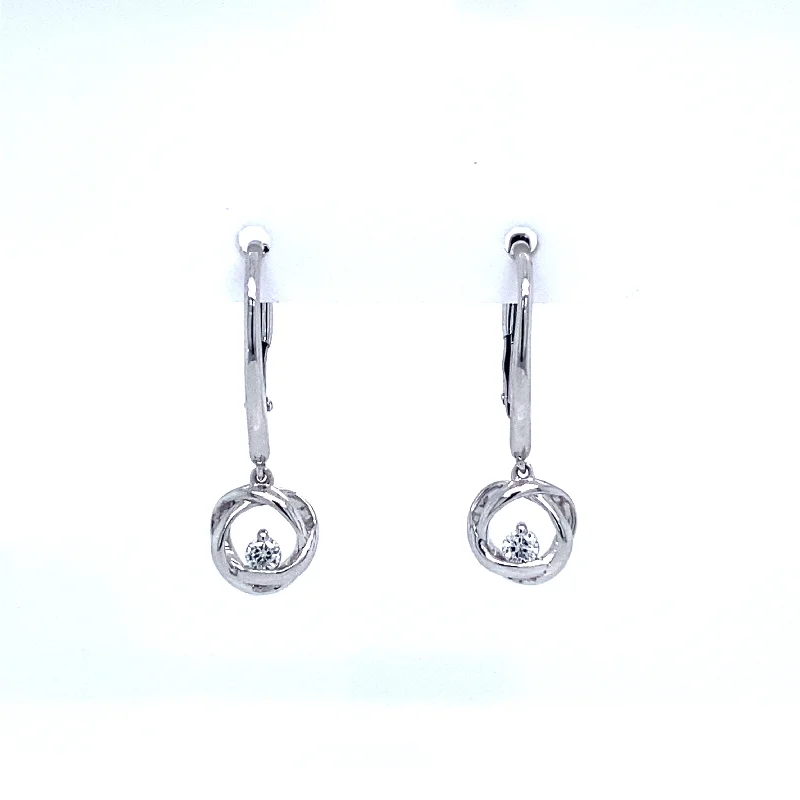 Time & Eternity Round Dangle Diamond Earrings in 10K White Gold/Sterling Silver (0.10ctw)