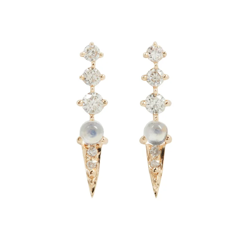 Moonstone & Diamond Spike Studs