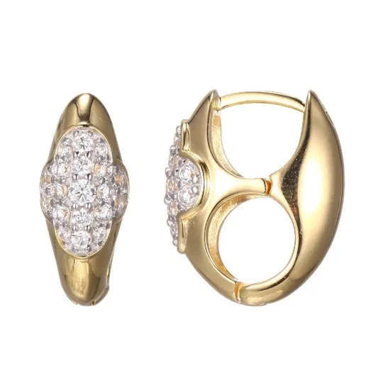 CZ Clover Gold Plated Silver Huggie Hoop Earrings