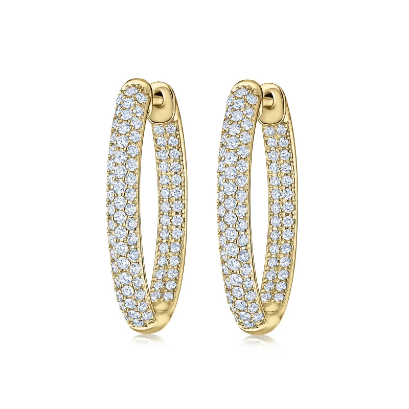 Moonlight Oval Hoop Earrings with Pavé Diamonds