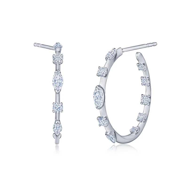 Starry Night Hoop Earrings with Round and Marquise Diamonds