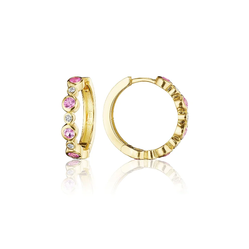 Pink Sapphire & Diamond Aura Hoop Earrings