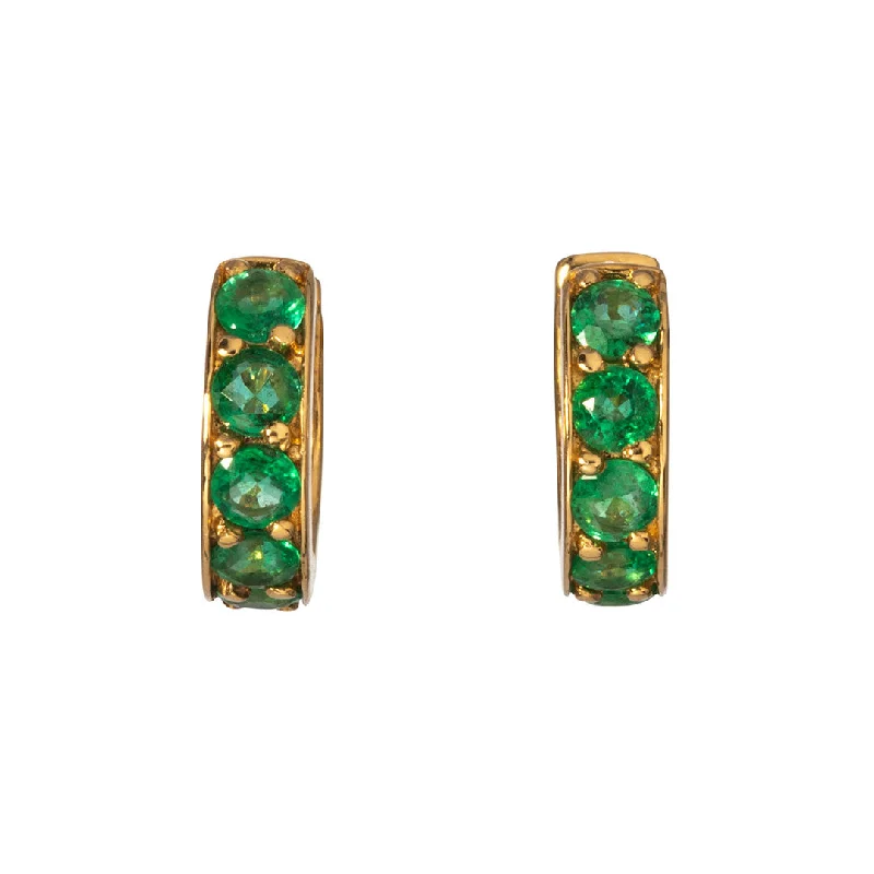 1.5ctw Emerald 14K Yellow Gold Huggie Hoop Earrings