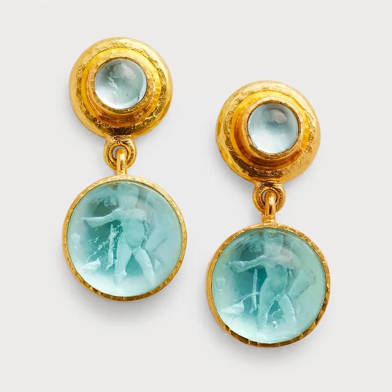 Light Aqua Putto and Duck Drop Earrings