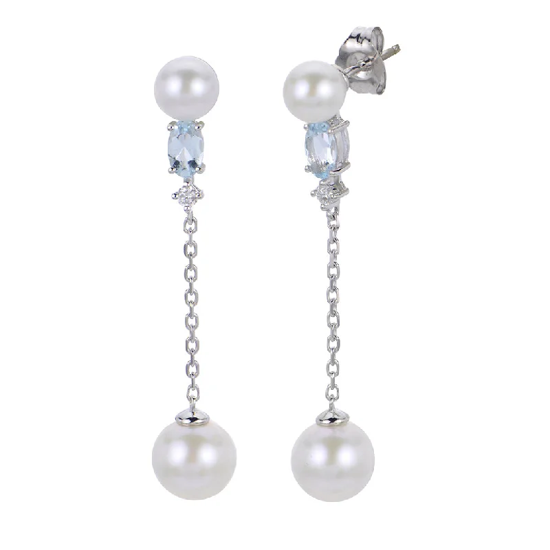 Freshwater Pearl, Aquamarine & Diamond 14K White Gold Earrings