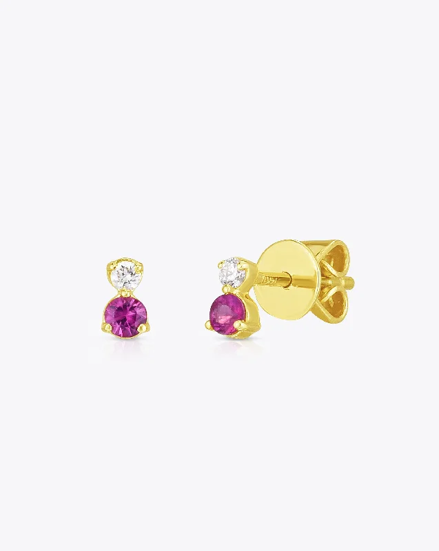 Gemstone + Diamond Duo Studs