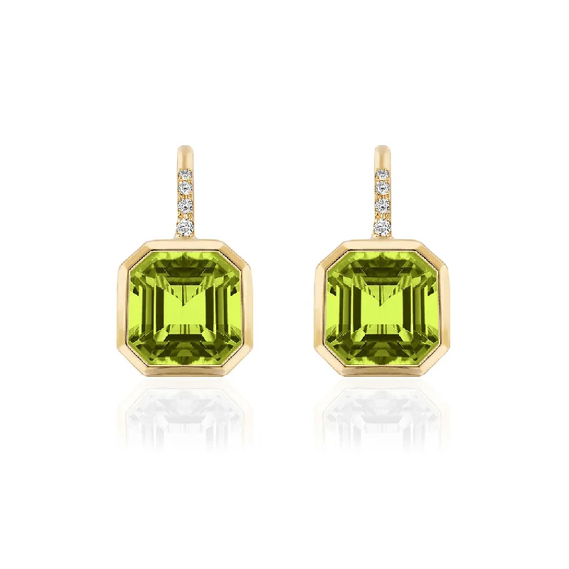 Goshwara Asscher Cut Peridot & Diamond 18K Yellow Gold Earrings