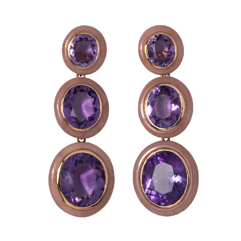 Goshwara Oval Amethyst & Pink Opal Inlay 18K Gold Drop Earrings