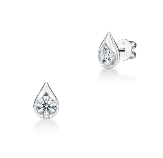 Hearts On Fire Lu Droplet Round Stud Diamond Earrings in 18K White Gold (.68ctw)