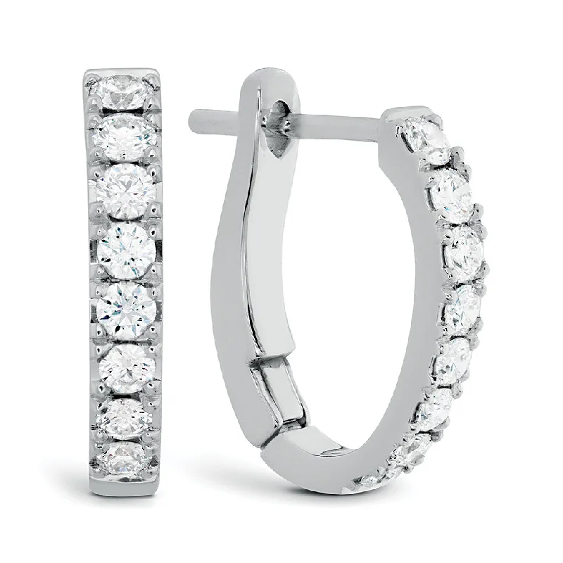 Hearts On Fire Mini Hoop Graduated Round Small Hoop Diamond Earrings in 18K White Gold (.32ctw)