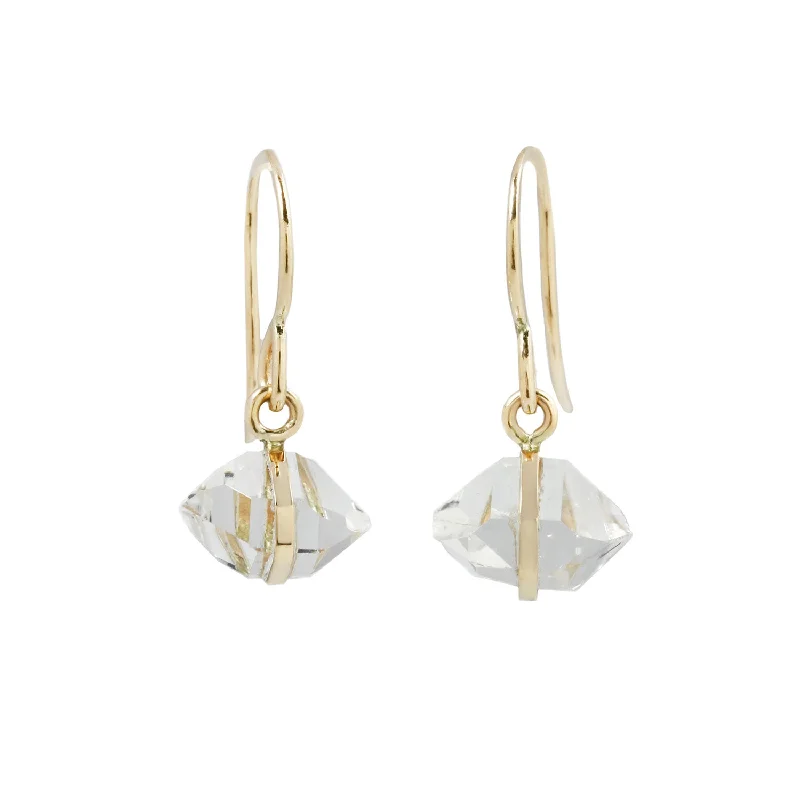 Herkimer Diamond & Gold Bezel Drop Earrings