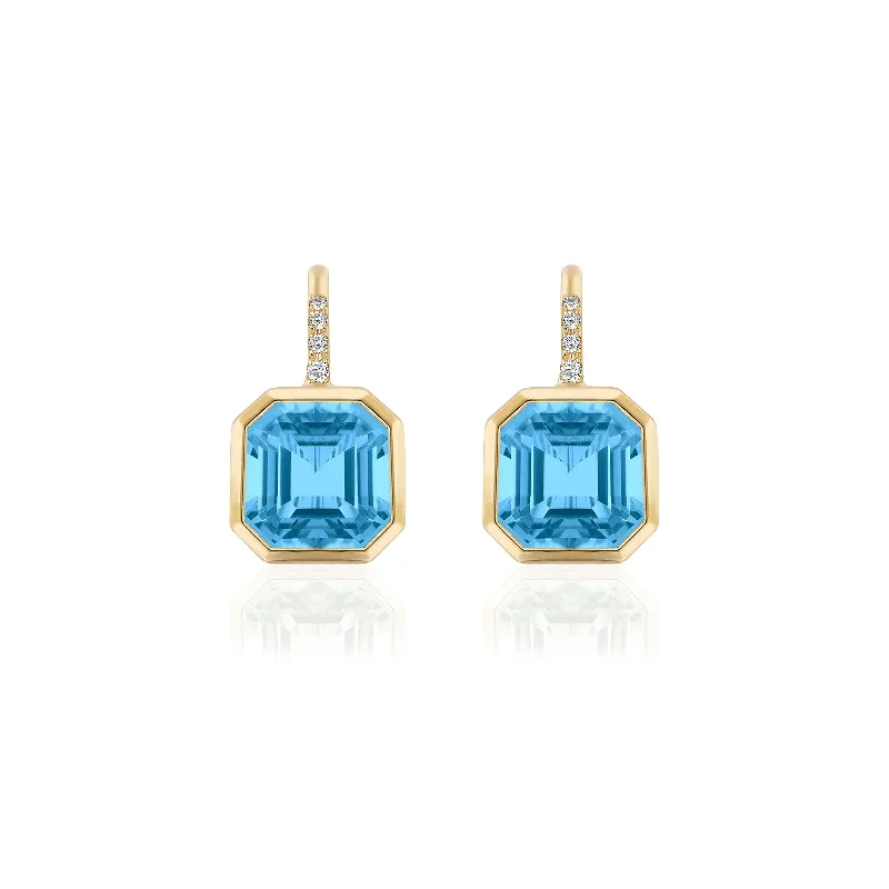 Blue Topaz Earrings with Diamonds