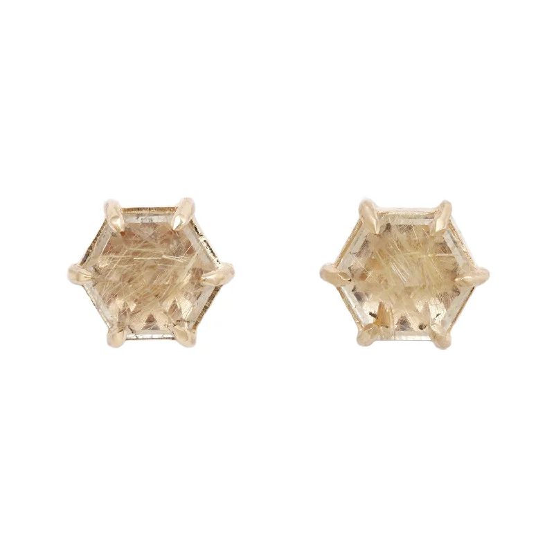 Large Yellow Quartz Hexagon Studs