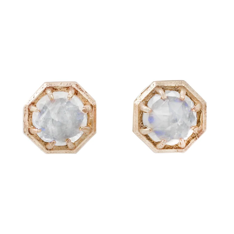 Gold Rainbow Moonstone Studs