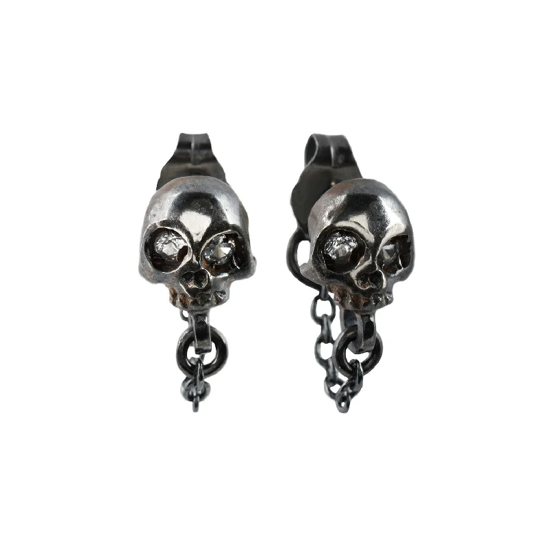 Silver Skull + Chain Earrings