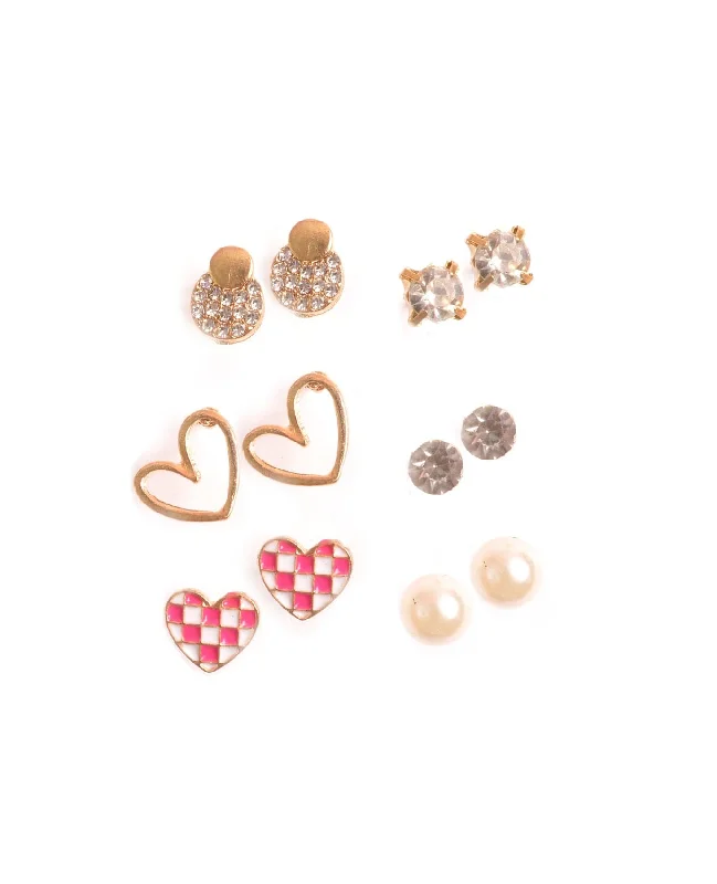 Mini Checkered Heart Earring Set