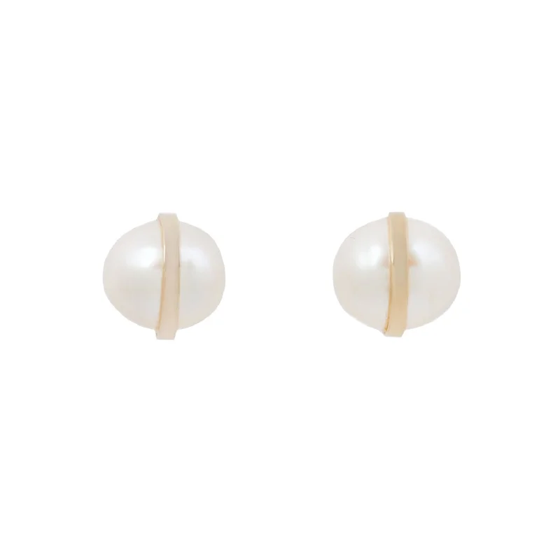 Bezel Wrapped Pearl Studs