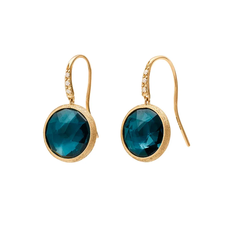 London Blue Topaz Drop Earrings with Diamonds