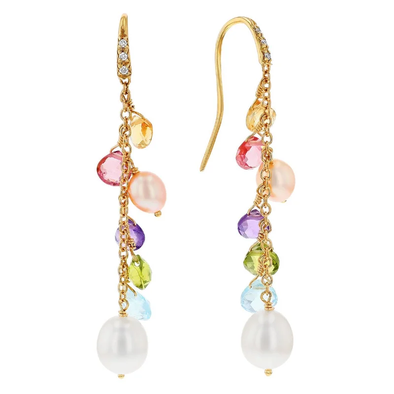 Paradise Gemstone Earrings with Freshwater Pearls & Diamond Accents