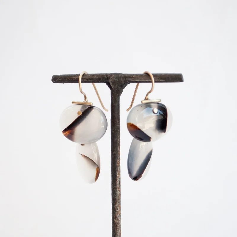 Layered Lingzhi Kiku Light Agate Earrings