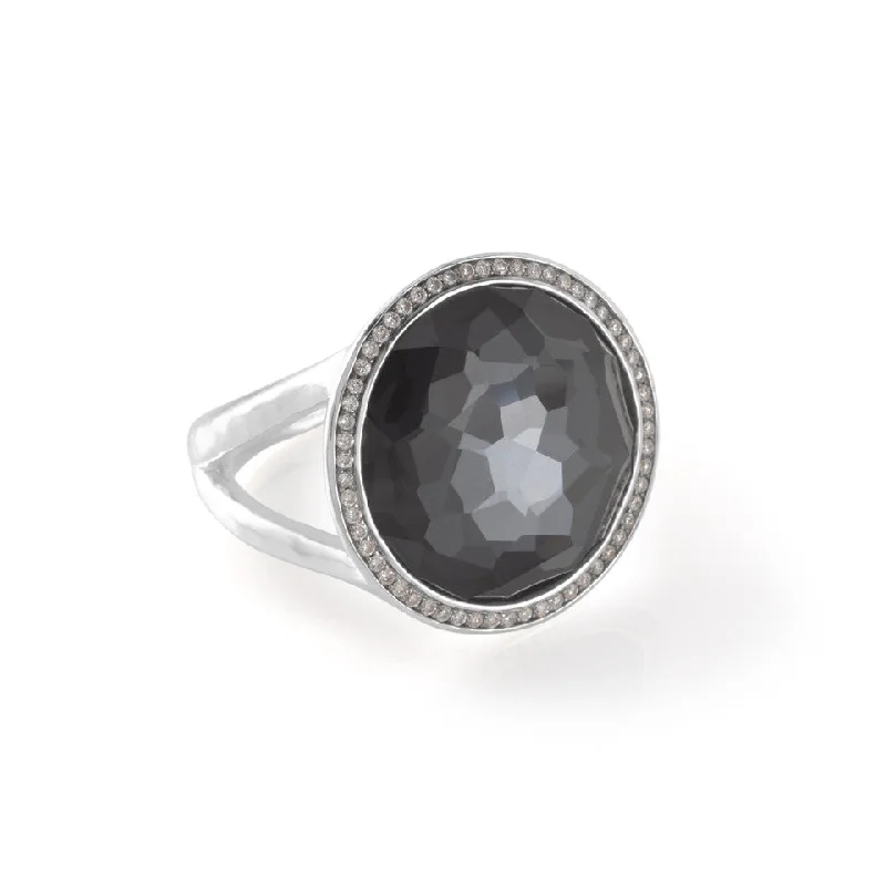 Lollipop Hematite/Clear Quartz  Doublet Diamond Ring