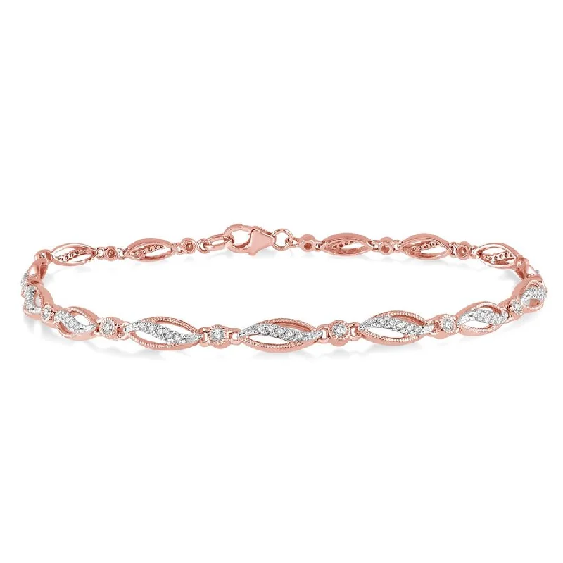 10K Rose Gold Milgrain Marquise Link Diamond Bracelet