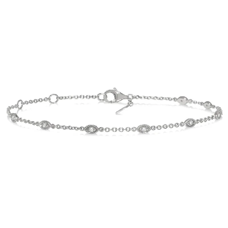 10K White Gold Marquise Shape Diamond Station Bracelet