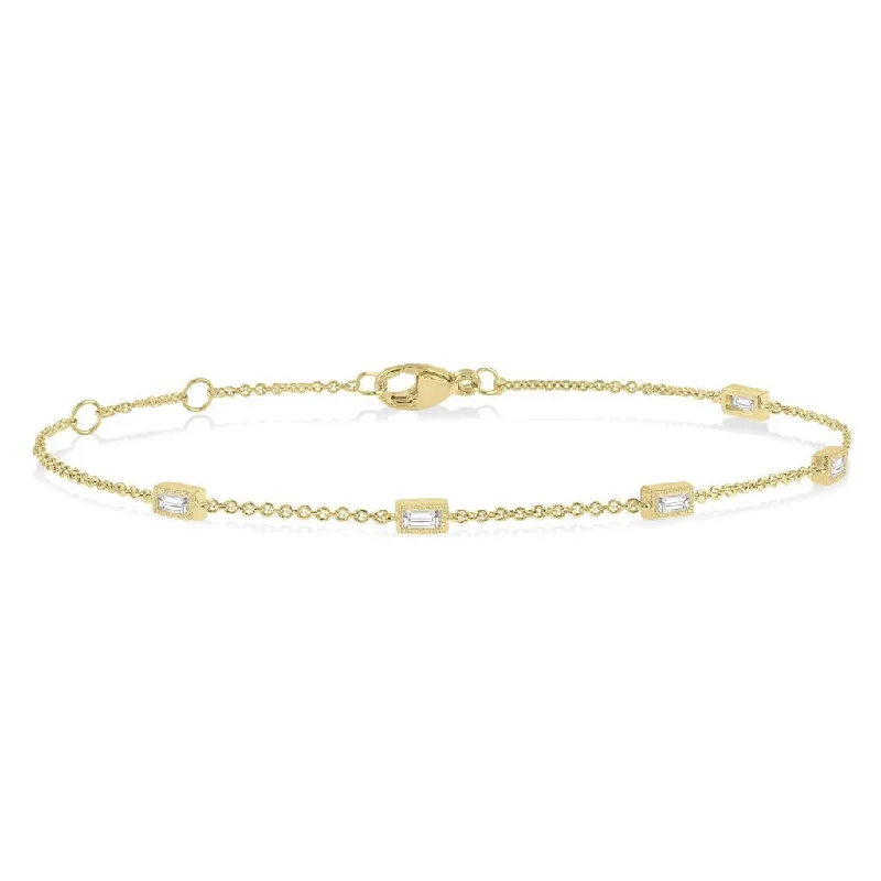 10K Yellow Gold Petite Baguette Diamond Station Bracelet