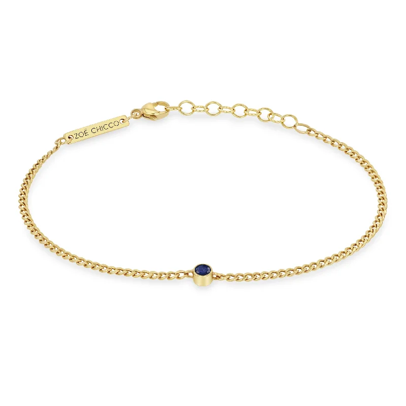 14k Blue Sapphire Bezel XS Curb Chain Bracelet