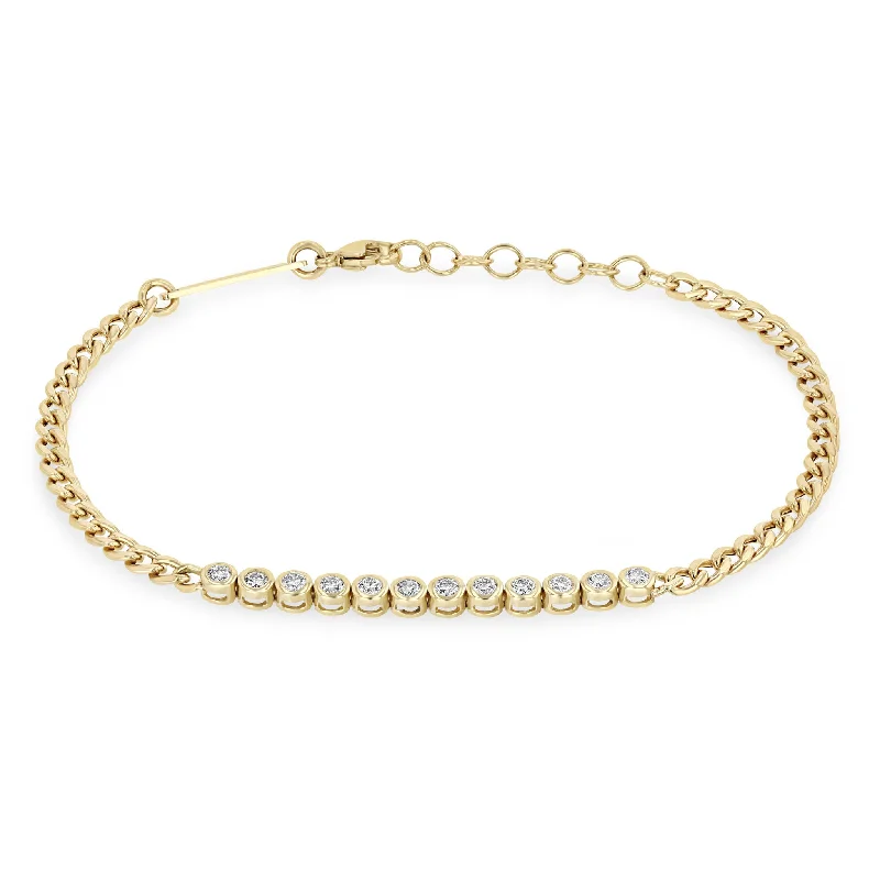 14k Diamond Bezel Tennis Segment Curb Chain Bracelet