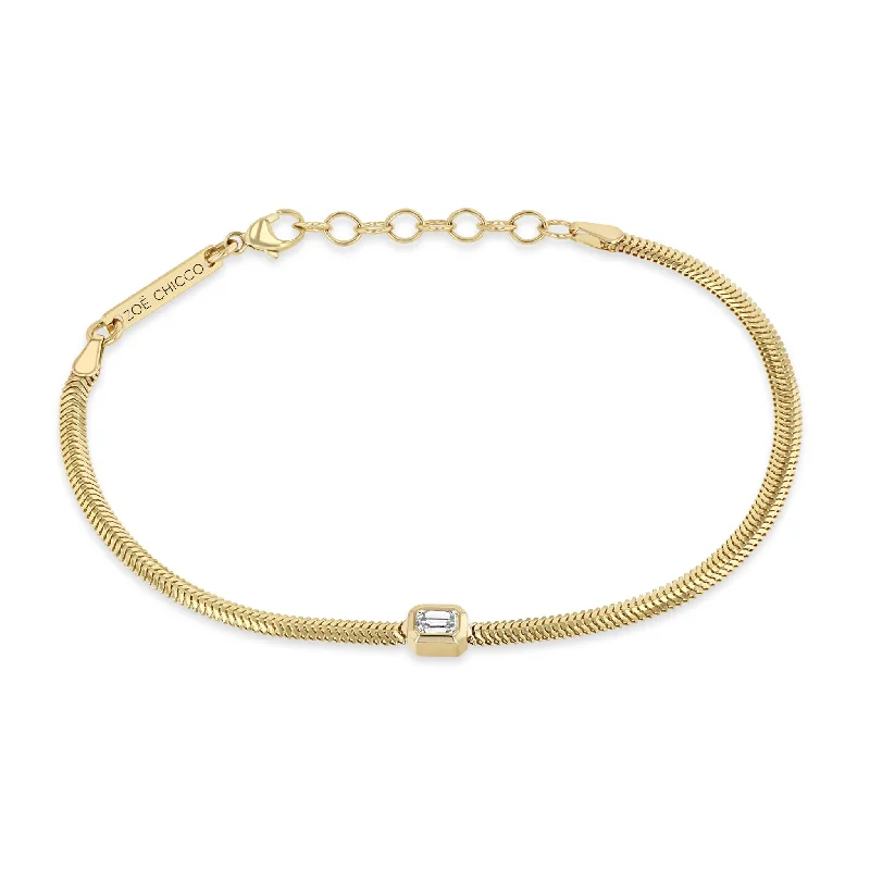 14k Emerald Cut Diamond Small Snake Chain Bracelet