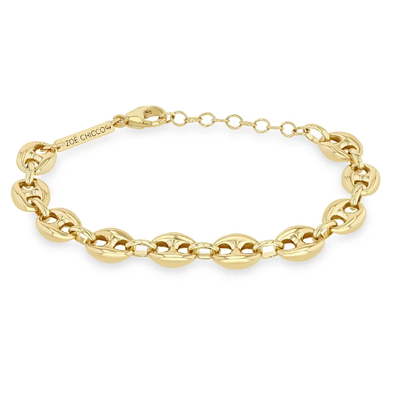 14k Gold Large Puffed Mariner Chain Bracelet