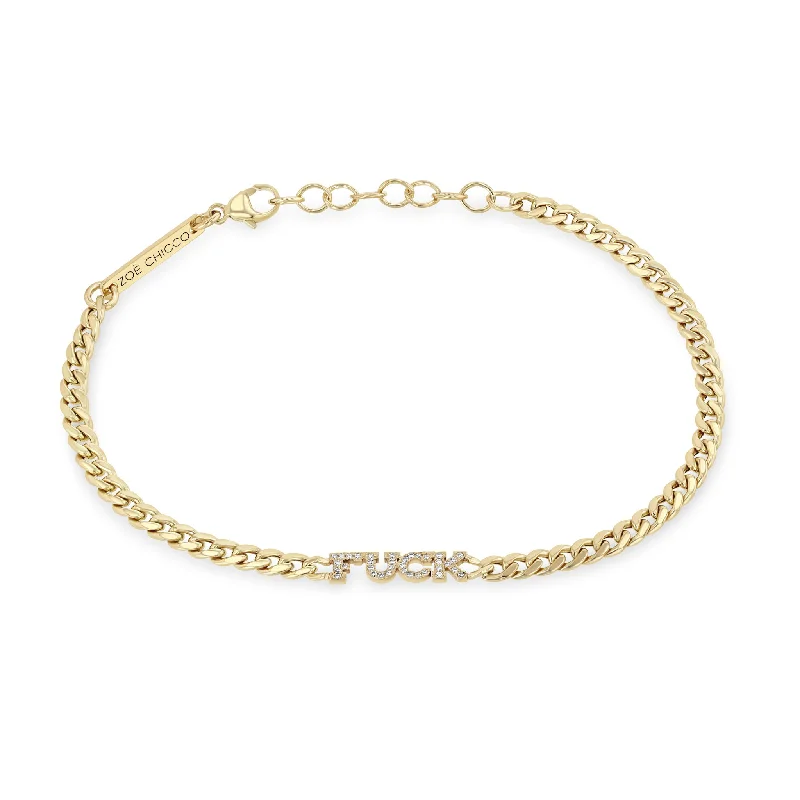 14k Itty Bitty Pavé Diamond FUCK Small Curb Chain Bracelet