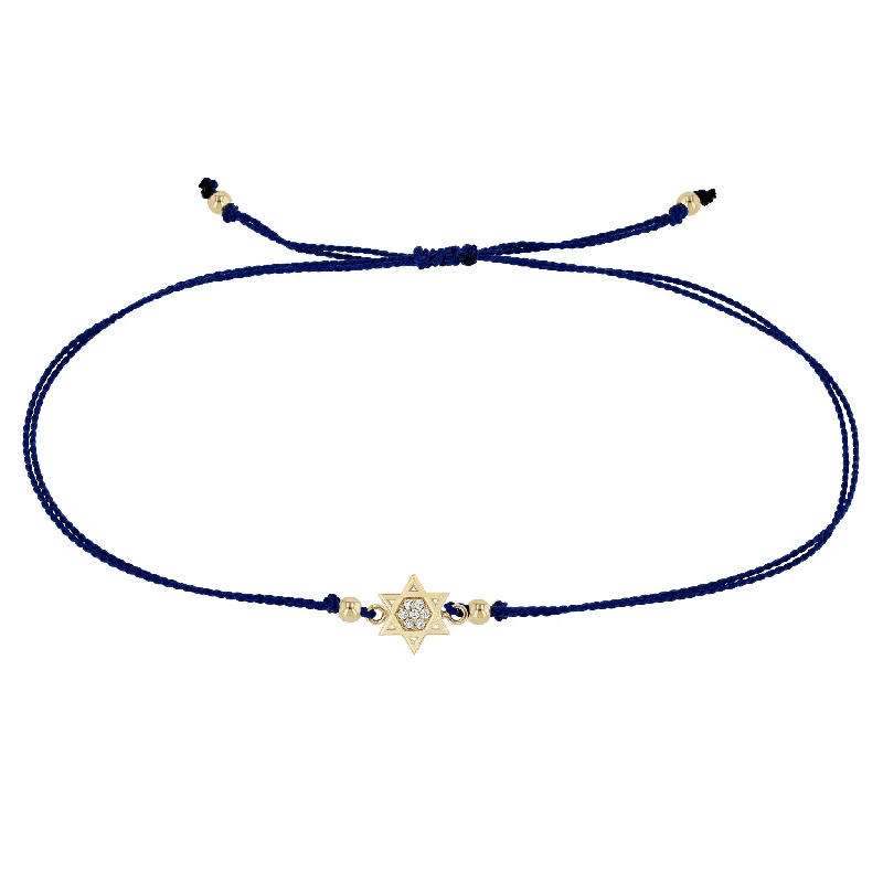 14k Midi Bitty Pavé Diamond Star of David Cord Bracelet