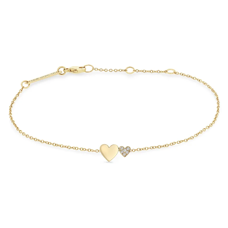 14k Mixed Midi & Itty Bitty Pavé Diamond Heart Bracelet