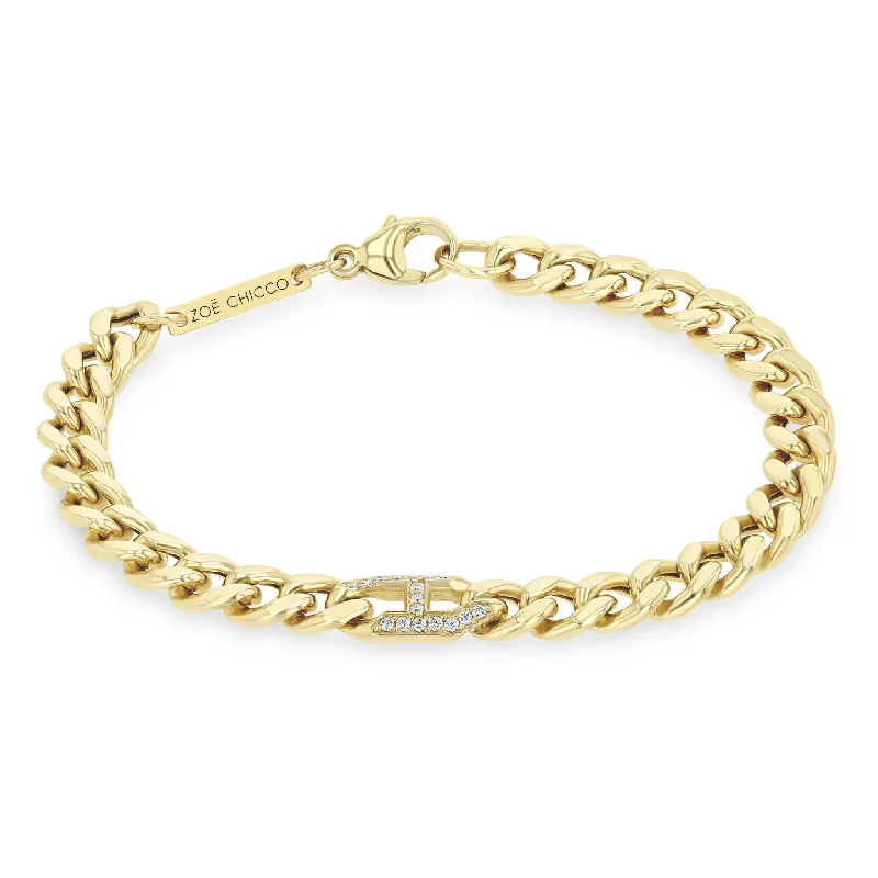 14k Pavé Diamond Mariner Link Large Curb Chain Bracelet